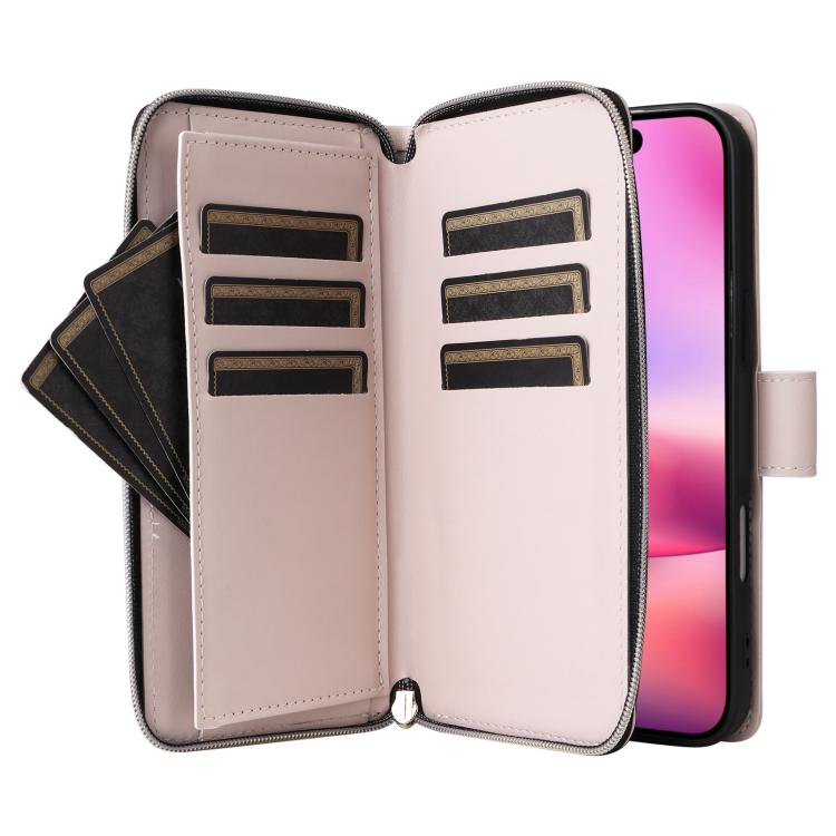 For iPhone 17 Crossbody Rhombic Zipper Tower Buckle Leather Phone Case with Lanyard