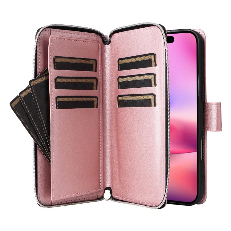 For iPhone 17 Crossbody Rhombic Zipper Tower Buckle Leather Phone Case with Lanyard