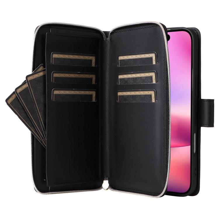 For iPhone 17 Crossbody Rhombic Zipper Tower Buckle Leather Phone Case with Lanyard
