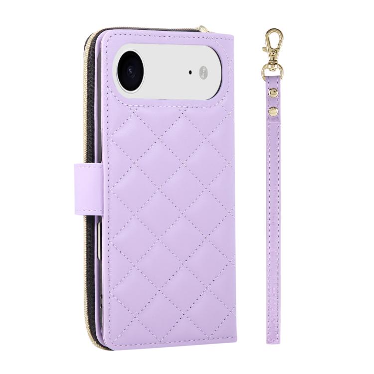 For iPhone Air Crossbody Rhombic Zipper Tower Buckle Leather Phone Case with Lanyard