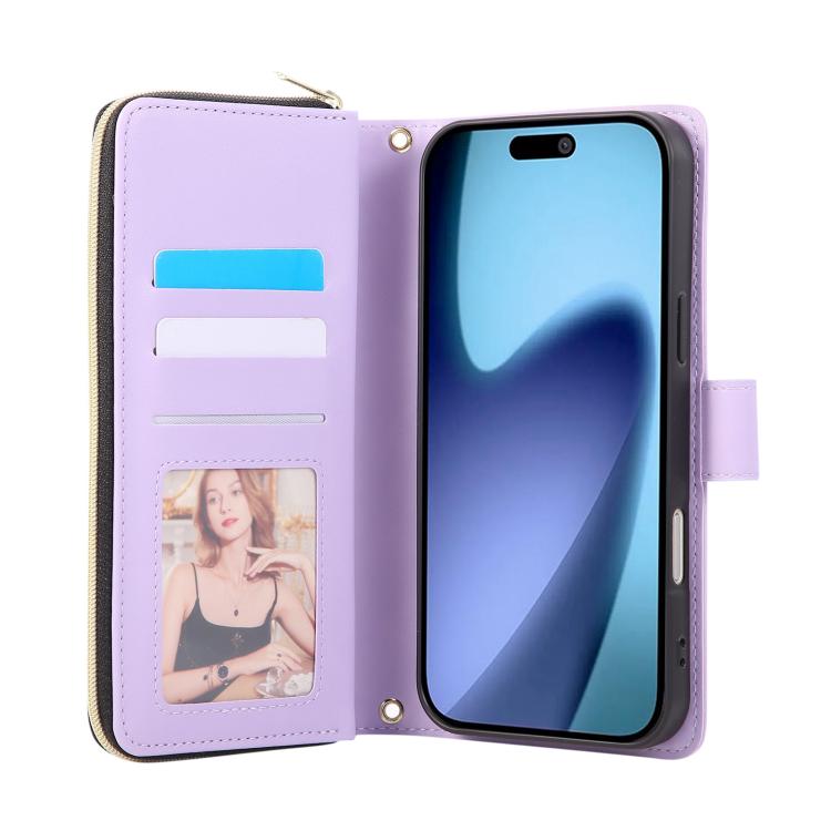 For iPhone Air Crossbody Rhombic Zipper Tower Buckle Leather Phone Case with Lanyard