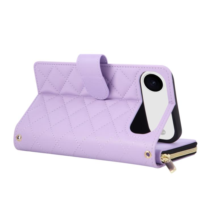 For iPhone Air Crossbody Rhombic Zipper Tower Buckle Leather Phone Case with Lanyard
