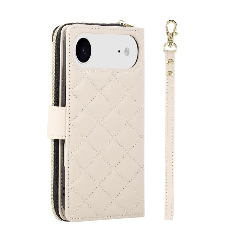 For iPhone Air Crossbody Rhombic Zipper Tower Buckle Leather Phone Case with Lanyard
