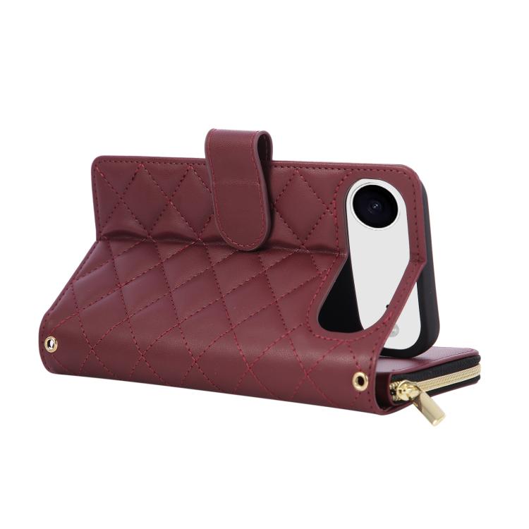 For iPhone Air Crossbody Rhombic Zipper Tower Buckle Leather Phone Case with Lanyard