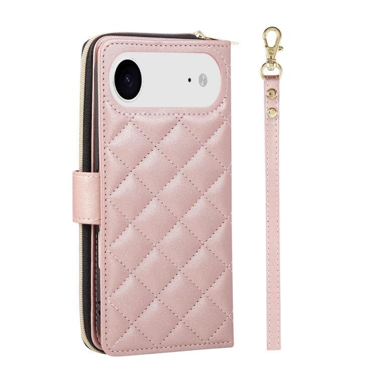 For iPhone Air Crossbody Rhombic Zipper Tower Buckle Leather Phone Case with Lanyard
