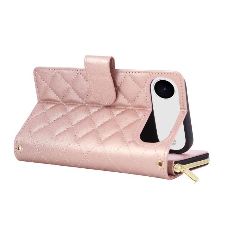 For iPhone Air Crossbody Rhombic Zipper Tower Buckle Leather Phone Case with Lanyard