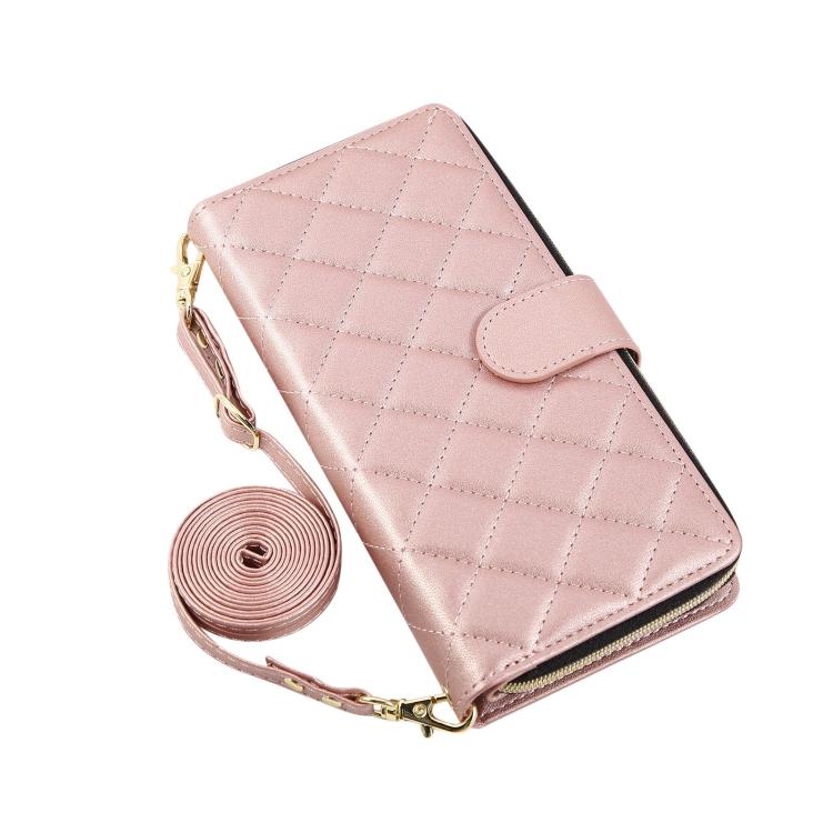 For iPhone Air Crossbody Rhombic Zipper Tower Buckle Leather Phone Case with Lanyard
