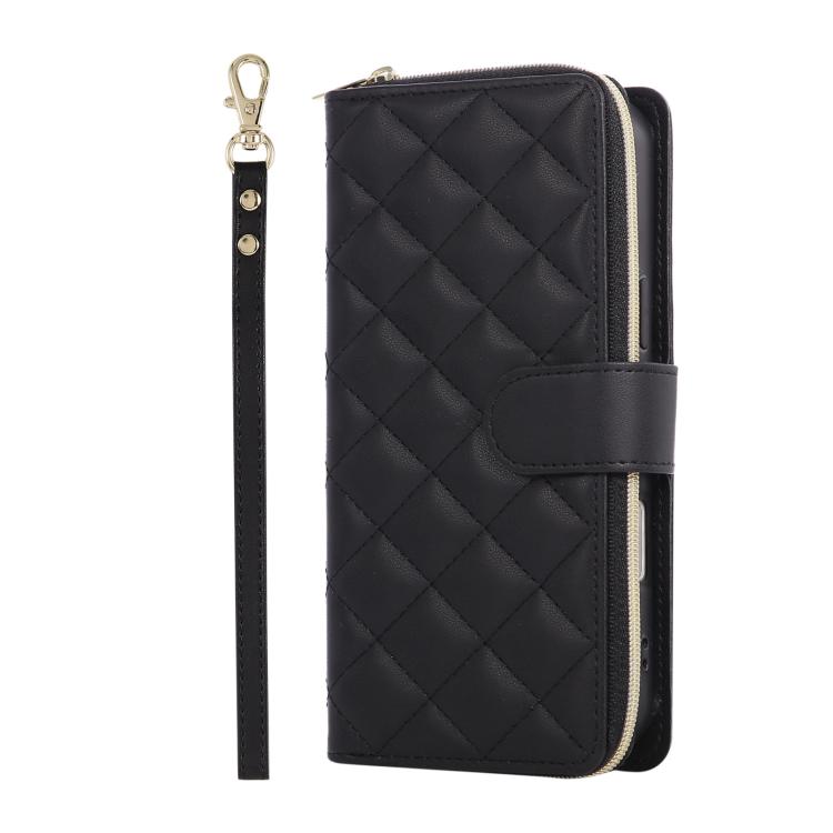 For iPhone Air Crossbody Rhombic Zipper Tower Buckle Leather Phone Case with Lanyard