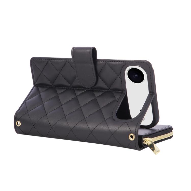 For iPhone Air Crossbody Rhombic Zipper Tower Buckle Leather Phone Case with Lanyard