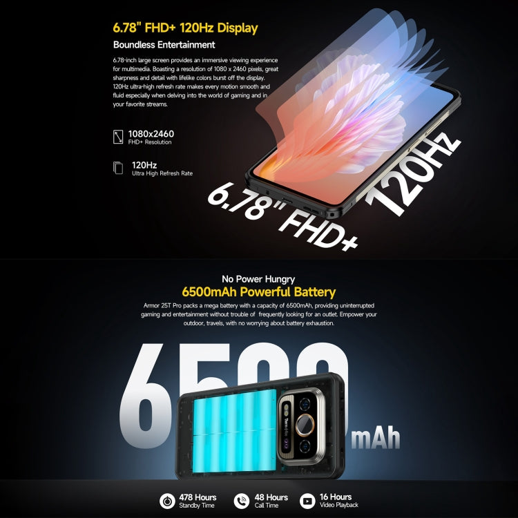 [HK Warehouse] Ulefone Armor 25T Pro Rugged Phone, 8GB+256GB, Thermal Imaging, 6.78 inch Android 15 MediaTek Dimensity 6300 Octa Core, Network: 5G, NFC - Frost Black
