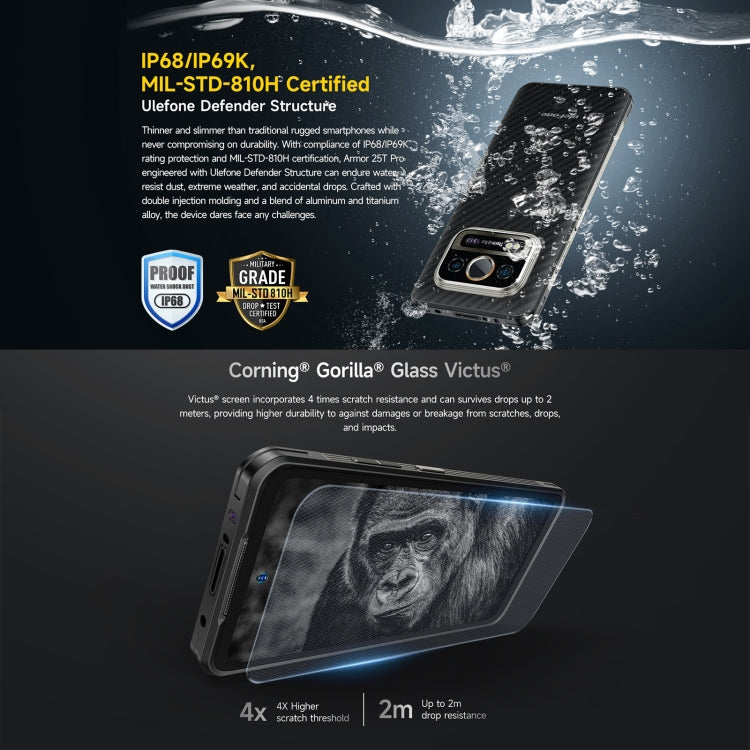 [HK Warehouse] Ulefone Armor 25T Pro Rugged Phone, 8GB+256GB, Thermal Imaging, 6.78 inch Android 15 MediaTek Dimensity 6300 Octa Core, Network: 5G, NFC - Frost Black
