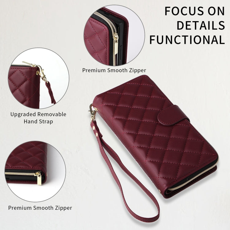For Samsung Galaxy S21 5G Crossbody Rhombic Zipper Tower Buckle Leather Phone Case with Lanyard