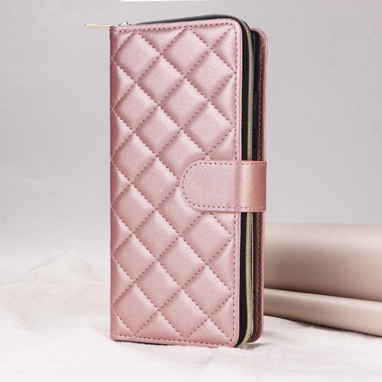For Samsung Galaxy S21 5G Crossbody Rhombic Zipper Tower Buckle Leather Phone Case with Lanyard