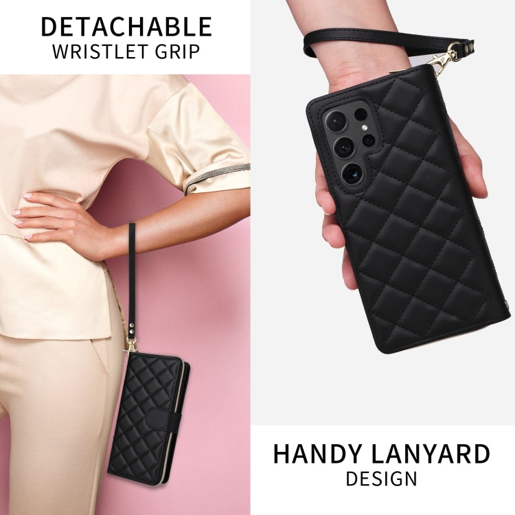 For Samsung Galaxy S21 5G Crossbody Rhombic Zipper Tower Buckle Leather Phone Case with Lanyard