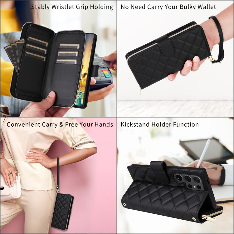 For Samsung Galaxy S21 5G Crossbody Rhombic Zipper Tower Buckle Leather Phone Case with Lanyard