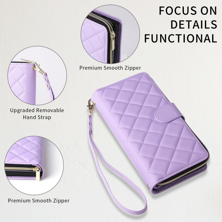 For Samsung Galaxy S21 FE 5G Crossbody Rhombic Zipper Tower Buckle Leather Phone Case with Lanyard