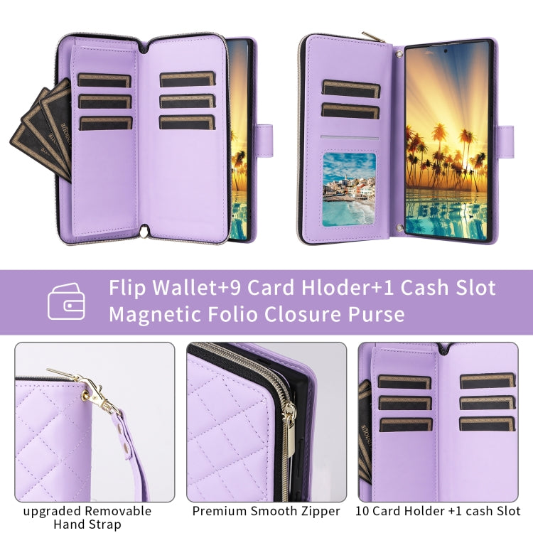 For Samsung Galaxy S21 FE 5G Crossbody Rhombic Zipper Tower Buckle Leather Phone Case with Lanyard