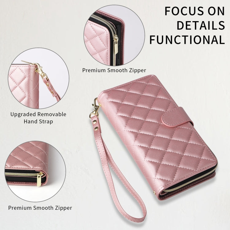 For Samsung Galaxy S21 FE 5G Crossbody Rhombic Zipper Tower Buckle Leather Phone Case with Lanyard