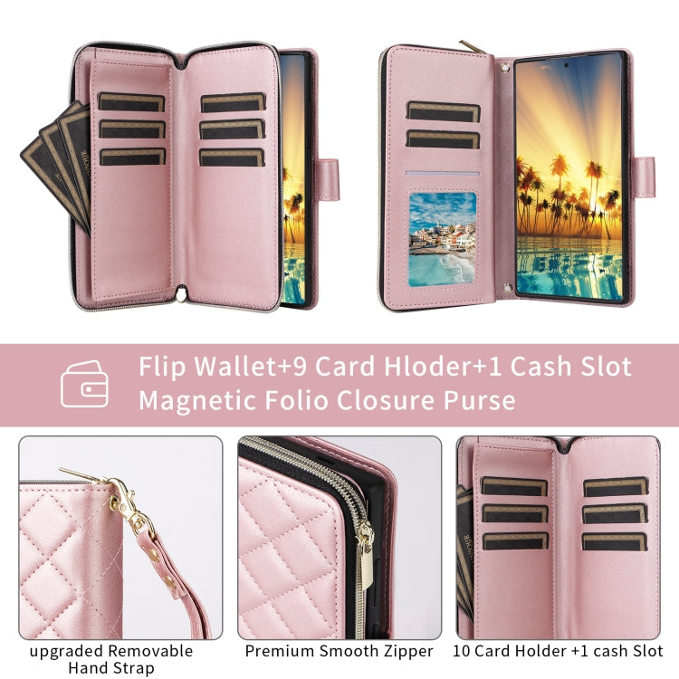 For Samsung Galaxy S21 FE 5G Crossbody Rhombic Zipper Tower Buckle Leather Phone Case with Lanyard