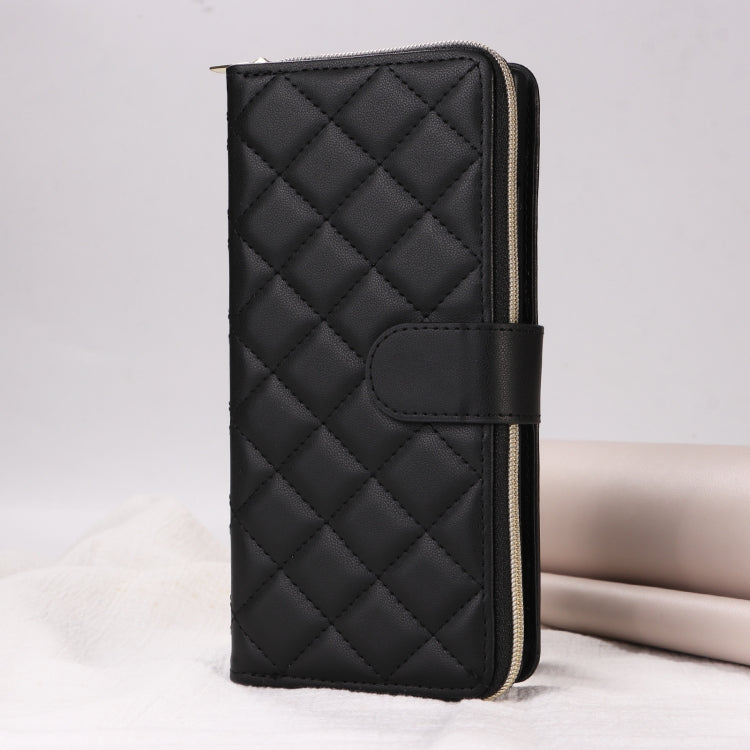 For Samsung Galaxy S22+ 5G Crossbody Rhombic Zipper Tower Buckle Leather Phone Case with Lanyard