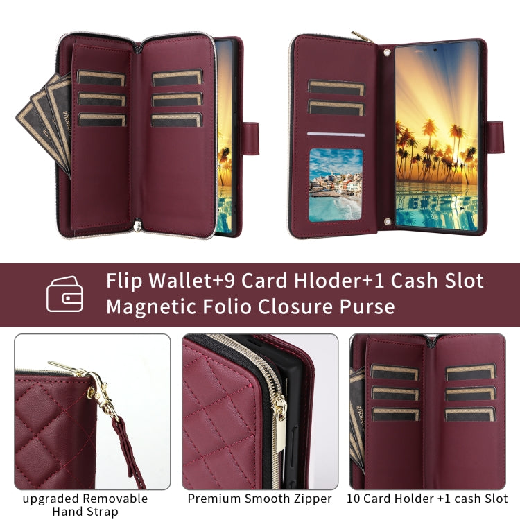 For Samsung Galaxy S23+ Crossbody Rhombic Zipper Tower Buckle Leather Phone Case with Lanyard