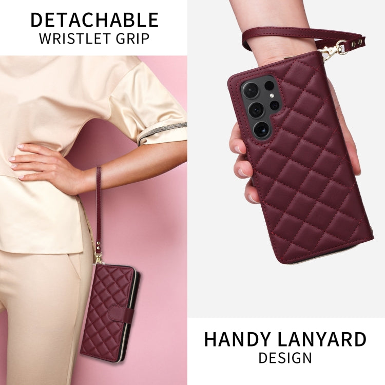 For Samsung Galaxy S23+ Crossbody Rhombic Zipper Tower Buckle Leather Phone Case with Lanyard