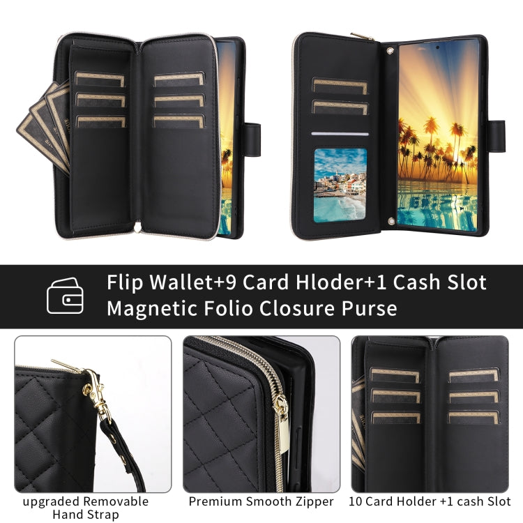 For Samsung Galaxy S23+ Crossbody Rhombic Zipper Tower Buckle Leather Phone Case with Lanyard