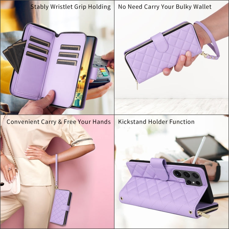 For Samsung Galaxy S24+ 5G Crossbody Rhombic Zipper Tower Buckle Leather Phone Case with Lanyard