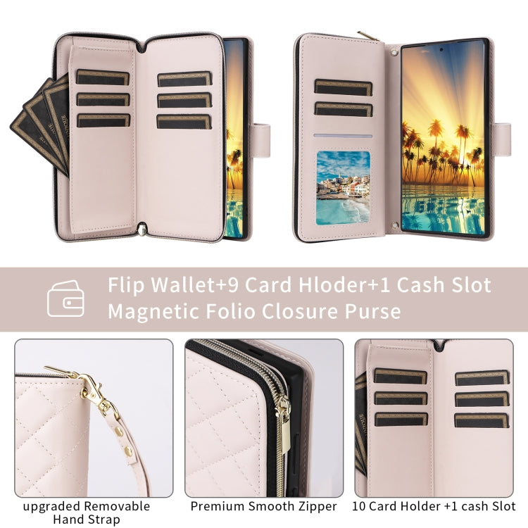 For Samsung Galaxy S24+ 5G Crossbody Rhombic Zipper Tower Buckle Leather Phone Case with Lanyard