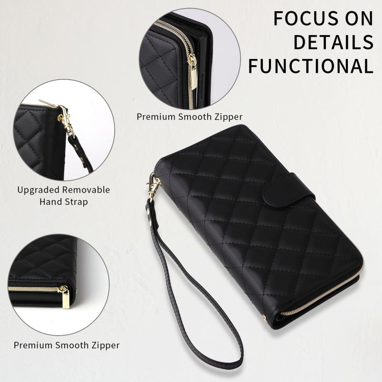For Samsung Galaxy S24+ 5G Crossbody Rhombic Zipper Tower Buckle Leather Phone Case with Lanyard