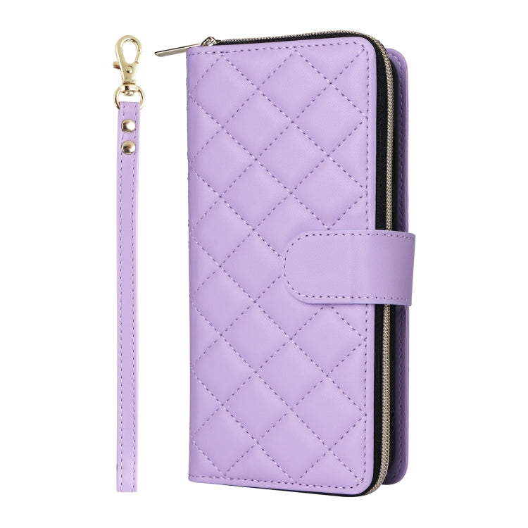 For Samsung Galaxy S24 FE 5G Crossbody Rhombic Zipper Tower Buckle Leather Phone Case with Lanyard