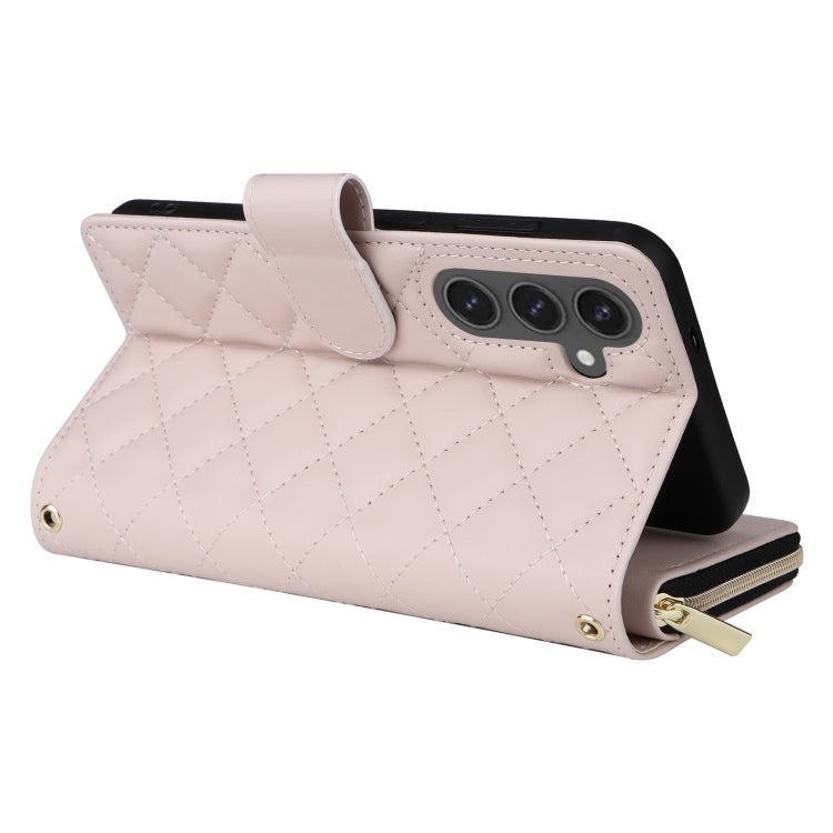 For Samsung Galaxy S24 FE 5G Crossbody Rhombic Zipper Tower Buckle Leather Phone Case with Lanyard