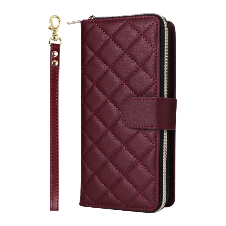 For Samsung Galaxy S24 FE 5G Crossbody Rhombic Zipper Tower Buckle Leather Phone Case with Lanyard