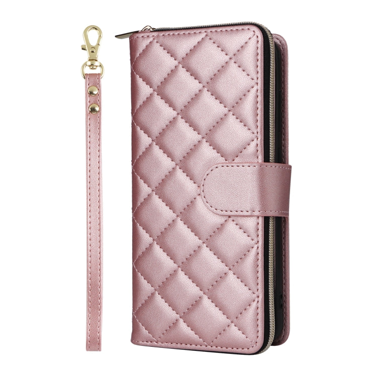 For Samsung Galaxy S24 FE 5G Crossbody Rhombic Zipper Tower Buckle Leather Phone Case with Lanyard