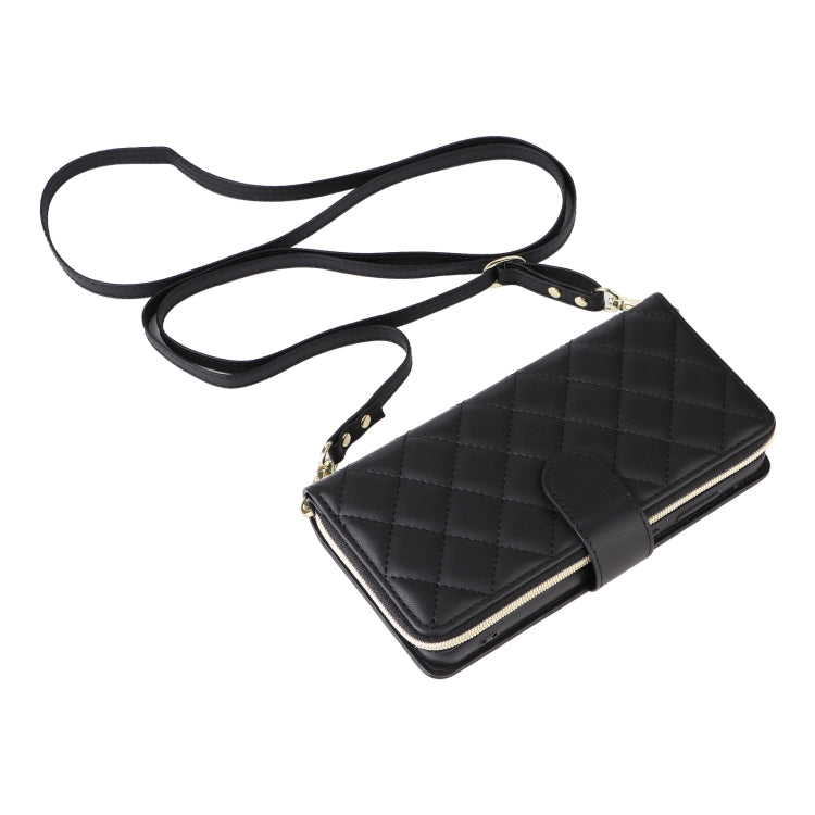 For Samsung Galaxy S24 FE 5G Crossbody Rhombic Zipper Tower Buckle Leather Phone Case with Lanyard