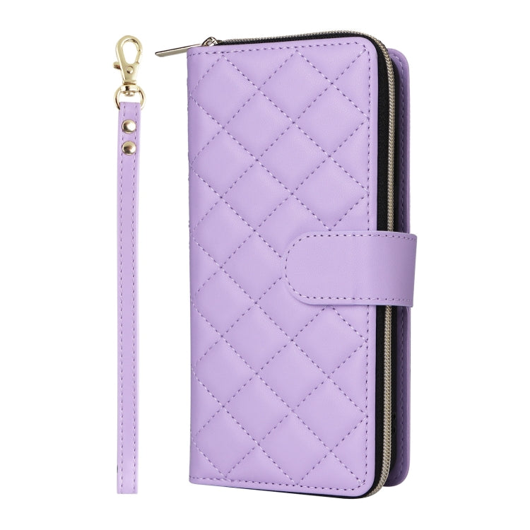 For Samsung Galaxy S25+ 5G Crossbody Rhombic Zipper Tower Buckle Leather Phone Case with Lanyard