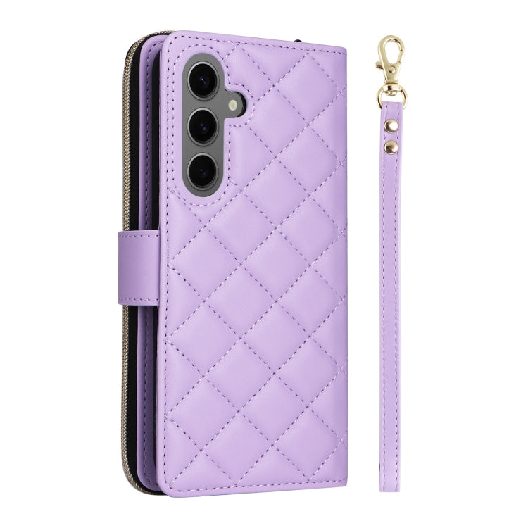 For Samsung Galaxy S25+ 5G Crossbody Rhombic Zipper Tower Buckle Leather Phone Case with Lanyard