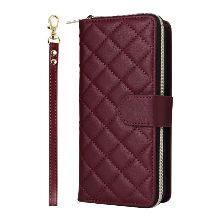 For Samsung Galaxy S25+ 5G Crossbody Rhombic Zipper Tower Buckle Leather Phone Case with Lanyard