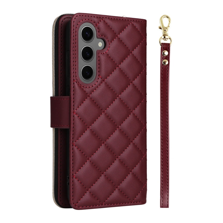 For Samsung Galaxy S25+ 5G Crossbody Rhombic Zipper Tower Buckle Leather Phone Case with Lanyard