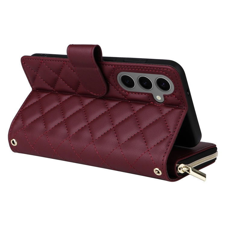 For Samsung Galaxy S25+ 5G Crossbody Rhombic Zipper Tower Buckle Leather Phone Case with Lanyard
