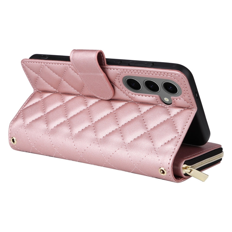 For Samsung Galaxy S25+ 5G Crossbody Rhombic Zipper Tower Buckle Leather Phone Case with Lanyard