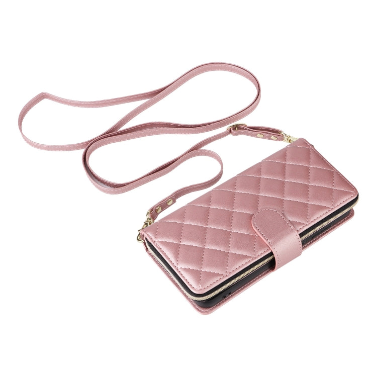 For Samsung Galaxy S25+ 5G Crossbody Rhombic Zipper Tower Buckle Leather Phone Case with Lanyard