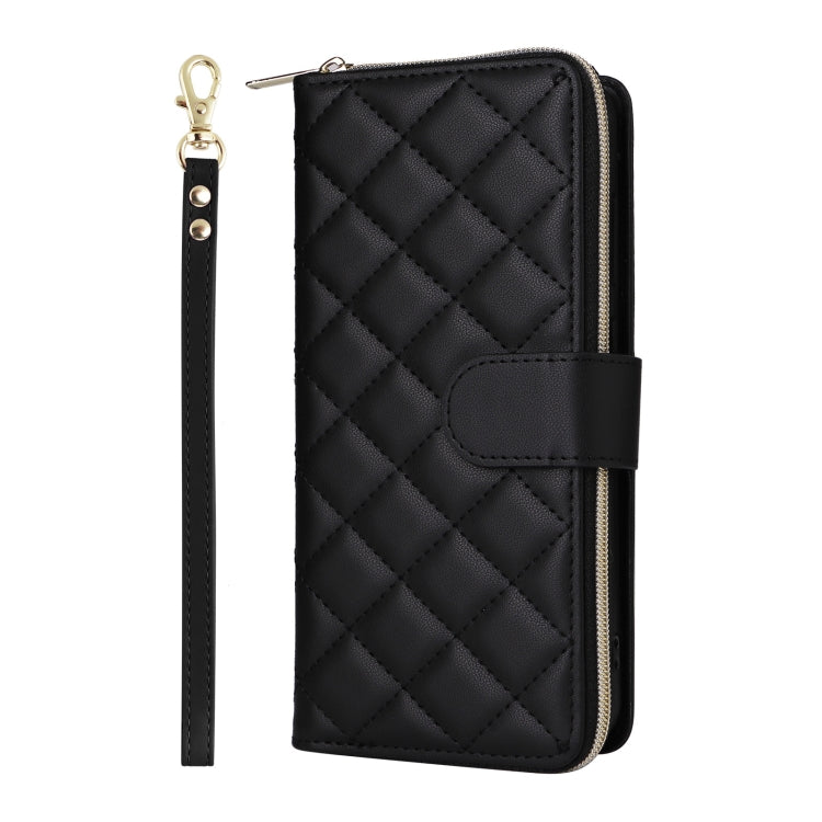 For Samsung Galaxy S25+ 5G Crossbody Rhombic Zipper Tower Buckle Leather Phone Case with Lanyard