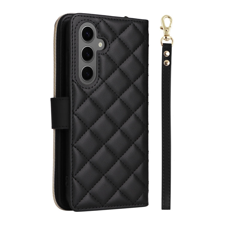 For Samsung Galaxy S25+ 5G Crossbody Rhombic Zipper Tower Buckle Leather Phone Case with Lanyard