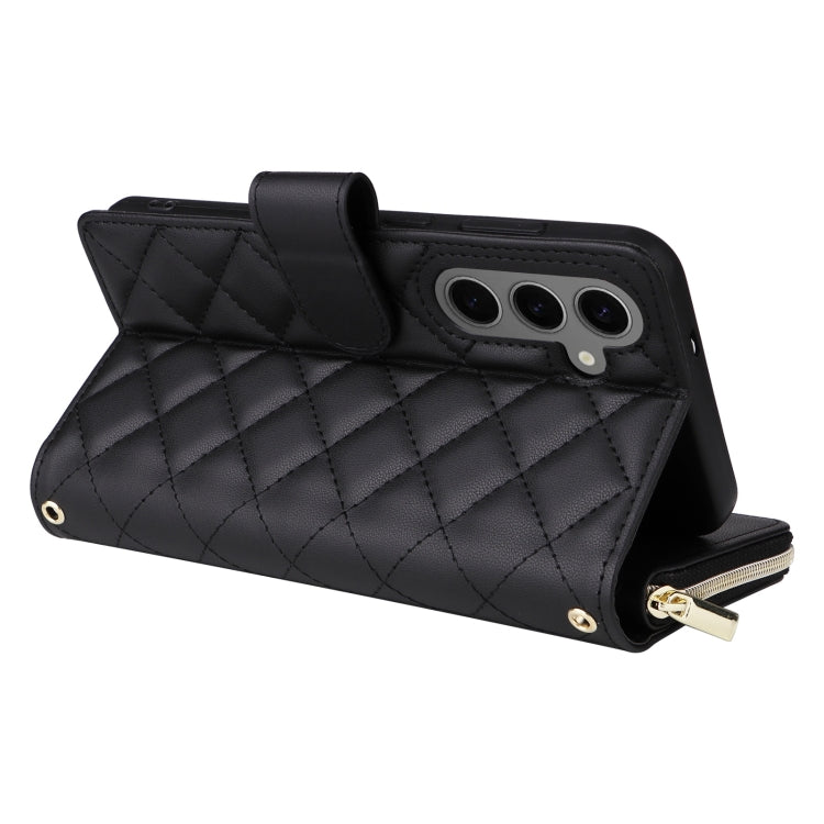 For Samsung Galaxy S25+ 5G Crossbody Rhombic Zipper Tower Buckle Leather Phone Case with Lanyard