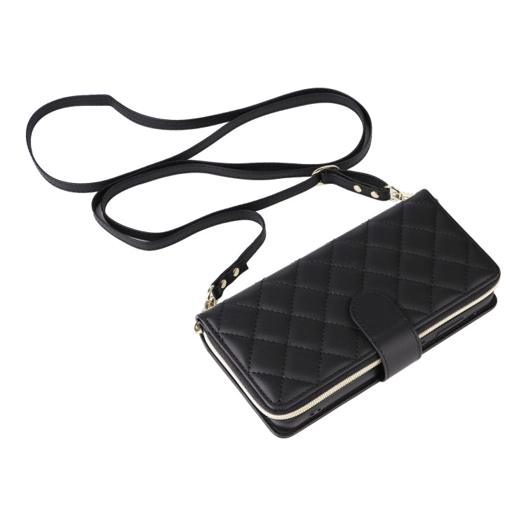 For Samsung Galaxy S25+ 5G Crossbody Rhombic Zipper Tower Buckle Leather Phone Case with Lanyard