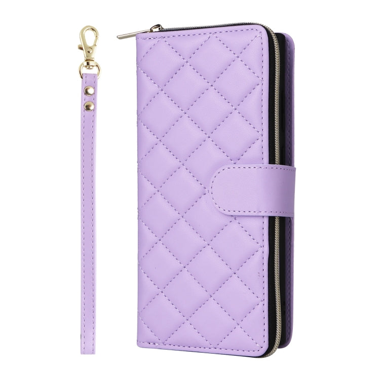 For Samsung Galaxy S25 Ultra 5G Crossbody Rhombic Zipper Tower Buckle Leather Phone Case with Lanyard