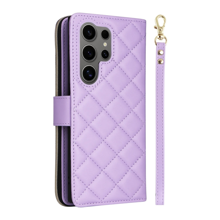 For Samsung Galaxy S25 Ultra 5G Crossbody Rhombic Zipper Tower Buckle Leather Phone Case with Lanyard