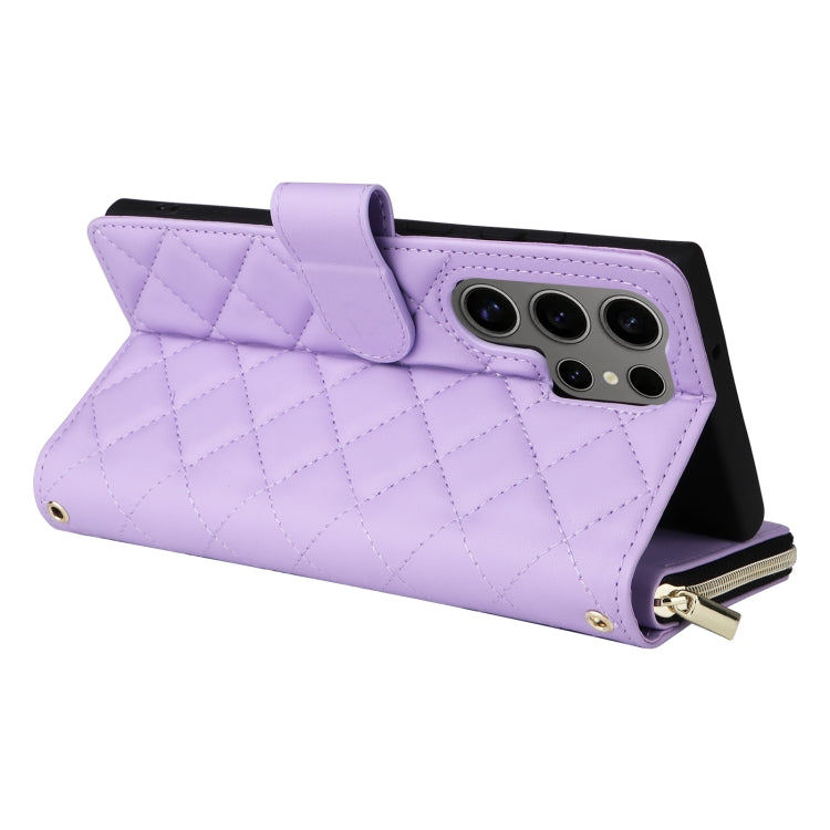 For Samsung Galaxy S25 Ultra 5G Crossbody Rhombic Zipper Tower Buckle Leather Phone Case with Lanyard