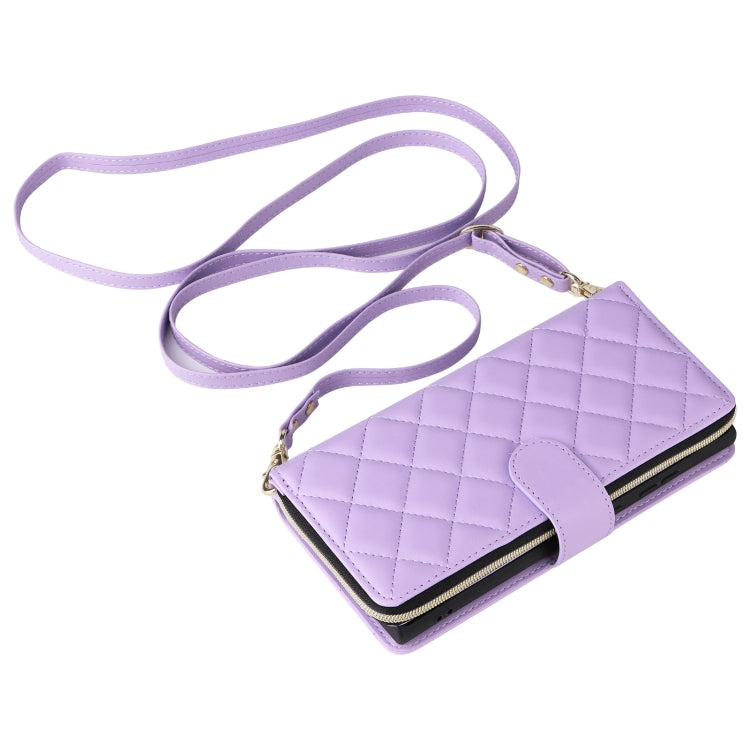 For Samsung Galaxy S25 Ultra 5G Crossbody Rhombic Zipper Tower Buckle Leather Phone Case with Lanyard